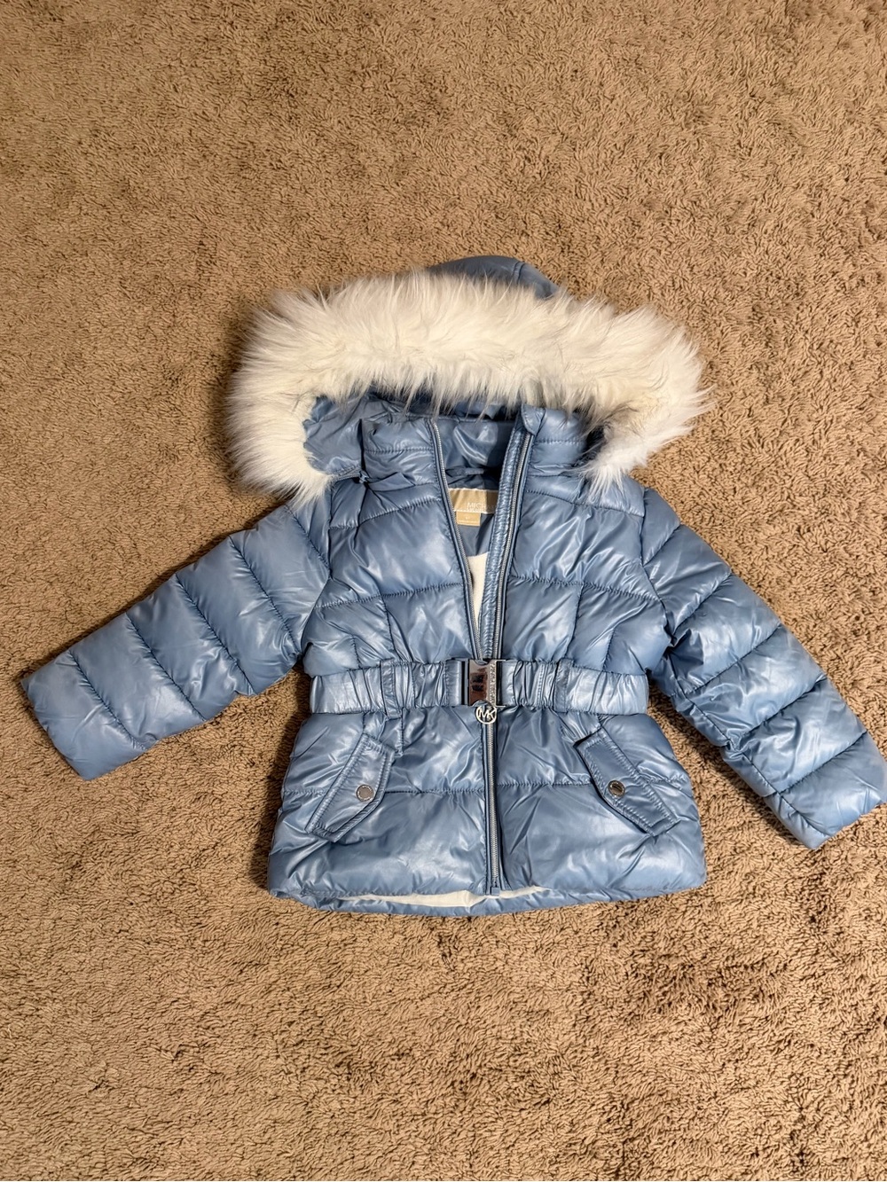 Michael Kors Light Blue Puffer Jacket with Cream Trim never been worn